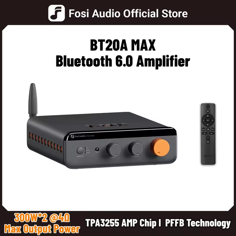 Fosi Audio BT20A MAX Bluetooth 6.0 Amplifer  2.1 Channel Hifi Stero amplifier PFFB 300W*2 Class D Hight Power amp For Outdoor