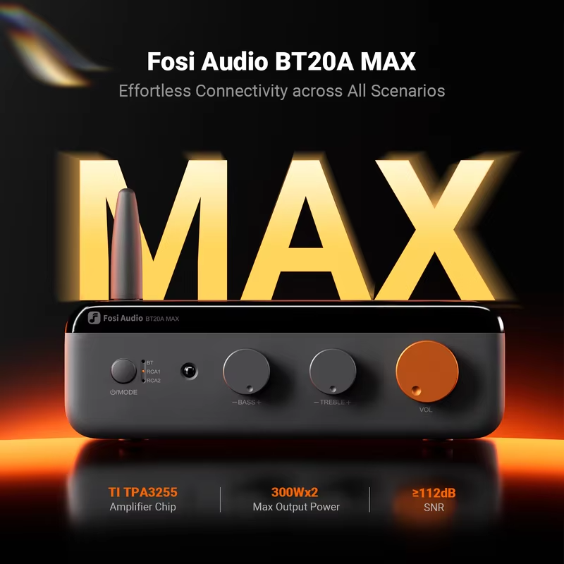 Fosi Audio BT20A MAX Bluetooth 6.0 Amplifer  2.1 Channel Hifi Stero amplifier PFFB 300W*2 Class D Hight Power amp For Outdoor