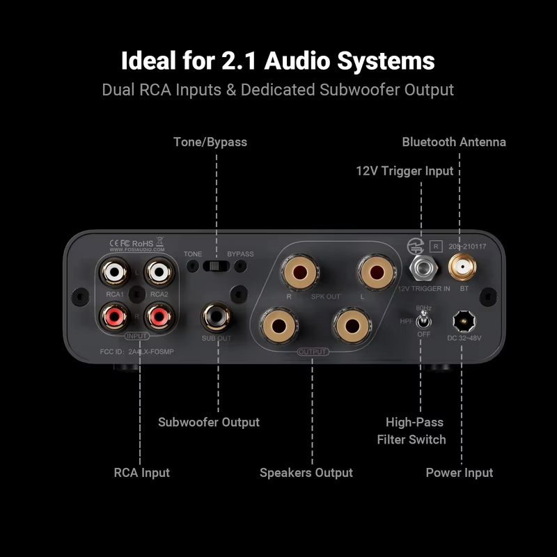 Fosi Audio BT20A MAX Bluetooth 6.0 Amplifer  2.1 Channel Hifi Stero amplifier PFFB 300W*2 Class D Hight Power amp For Outdoor