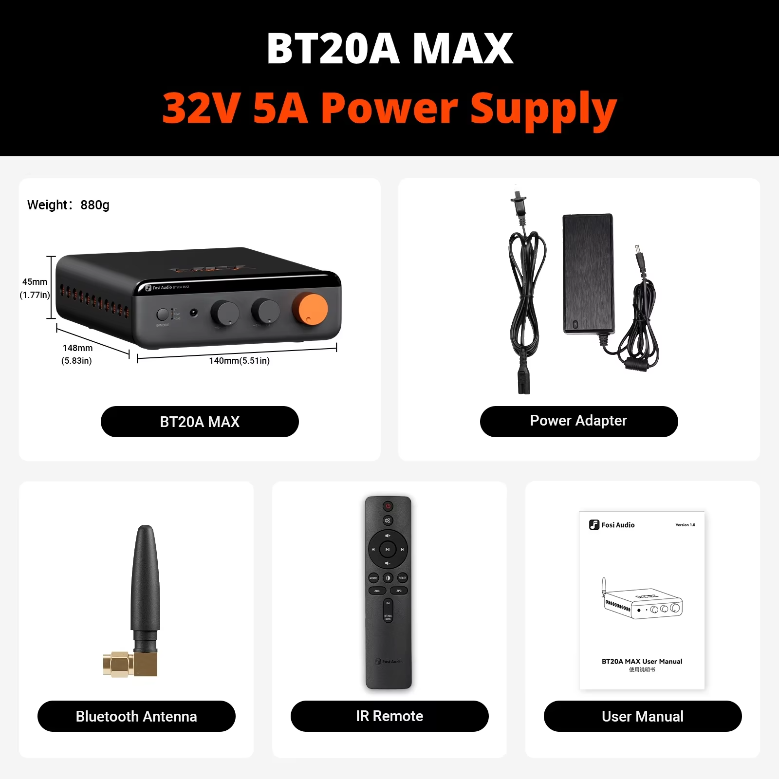 Fosi Audio BT20A MAX Bluetooth 6.0 Amplifer  2.1 Channel Hifi Stero amplifier PFFB 300W*2 Class D Hight Power amp For Outdoor