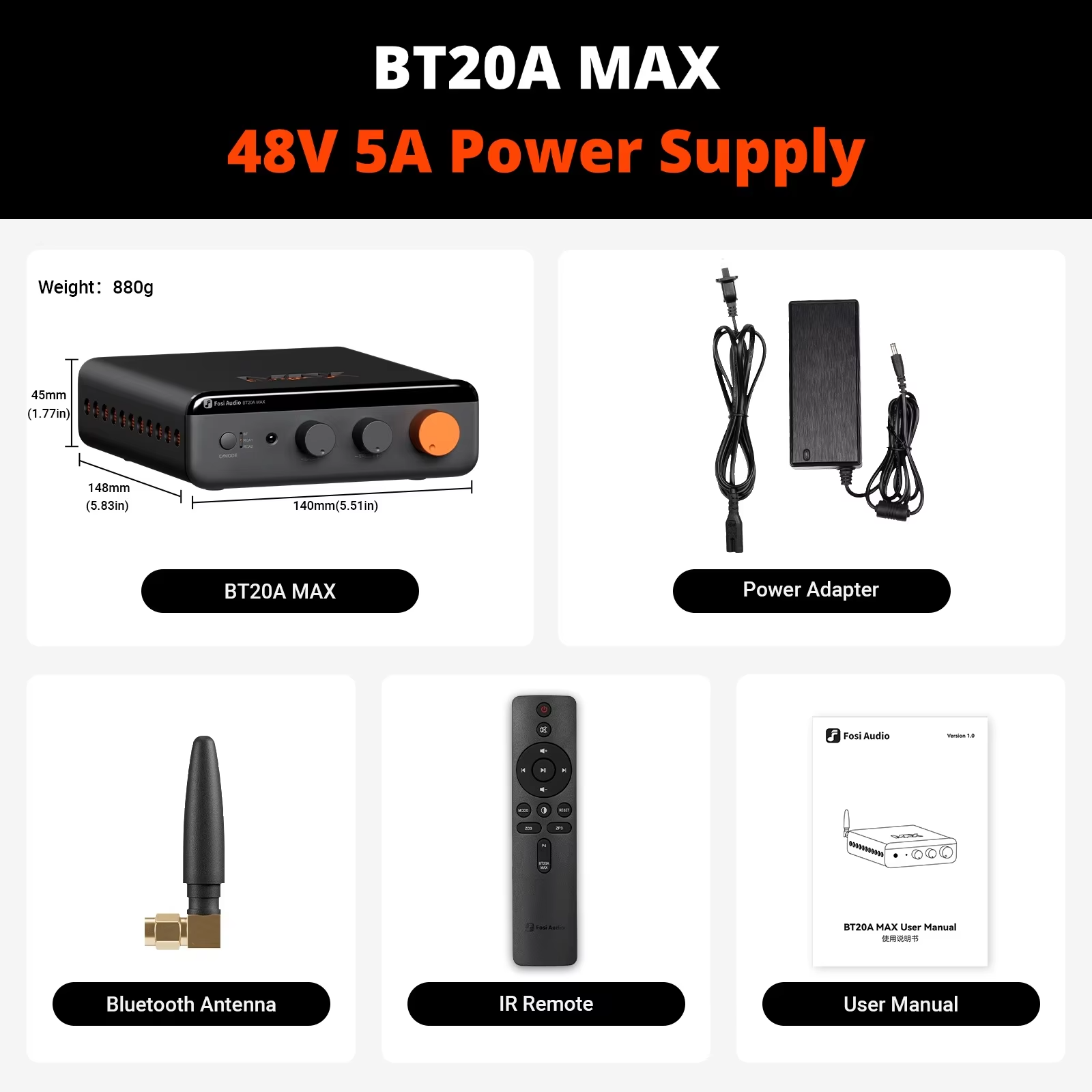 Fosi Audio BT20A MAX Bluetooth 6.0 Amplifer  2.1 Channel Hifi Stero amplifier PFFB 300W*2 Class D Hight Power amp For Outdoor