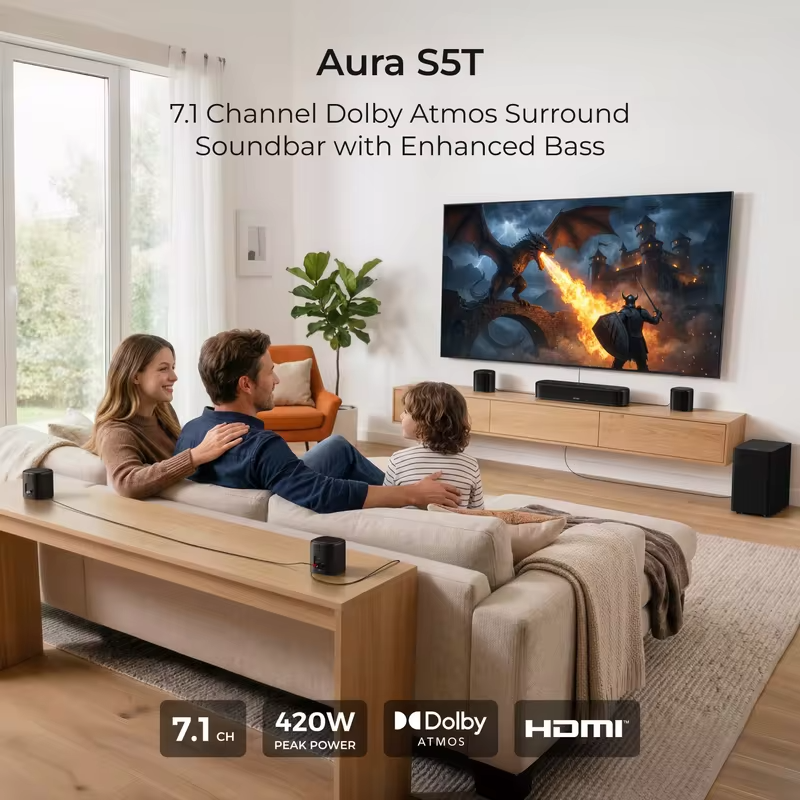 ULTIMEA 420W 7.1ch Soundbar with Dolby Atmos, Surround Sound System for TV with 5.25" Subwoofer&4 Surround Speakers, App Control