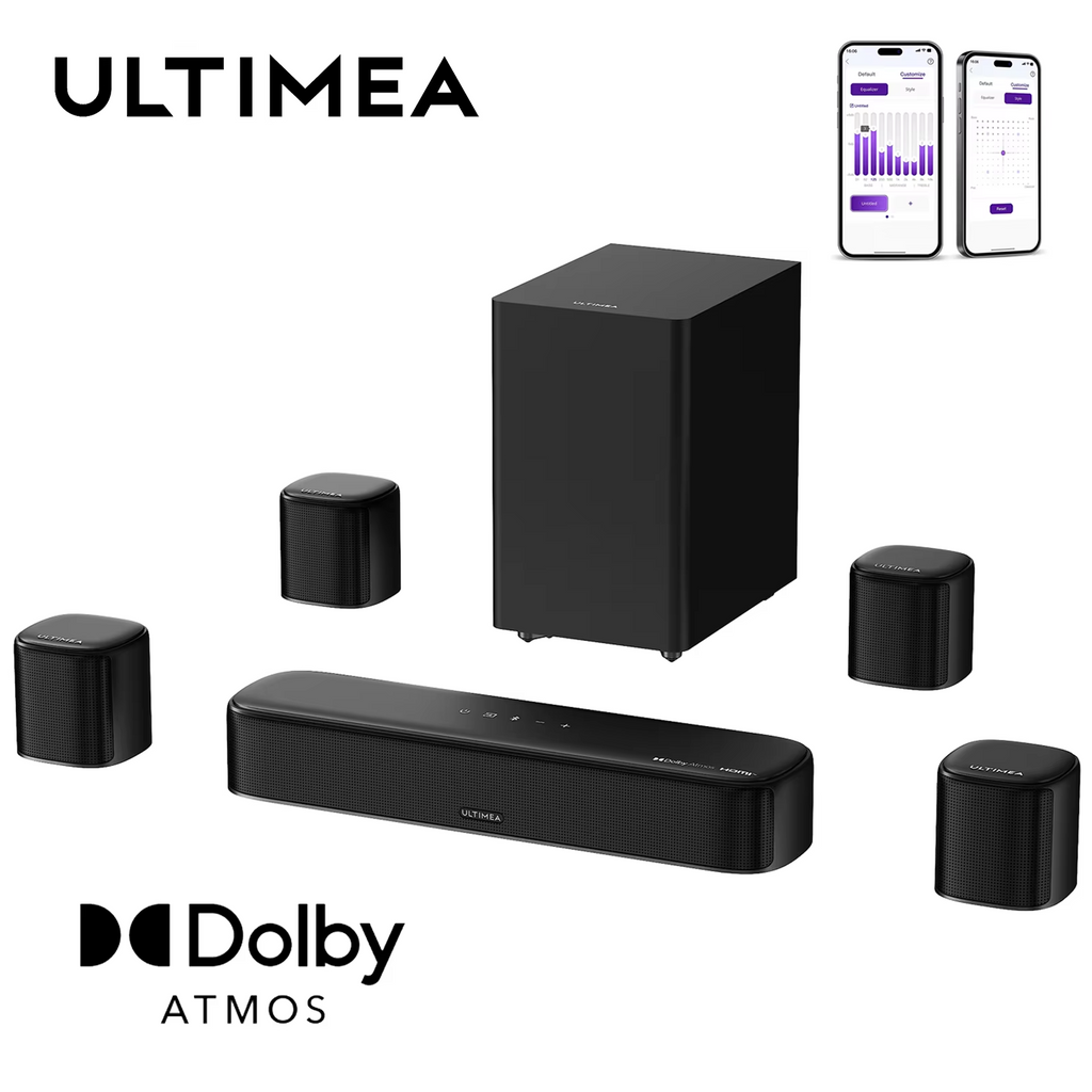 ULTIMEA 420W 7.1ch Soundbar with Dolby Atmos, Surround Sound System for TV with 5.25" Subwoofer&4 Surround Speakers, App Control