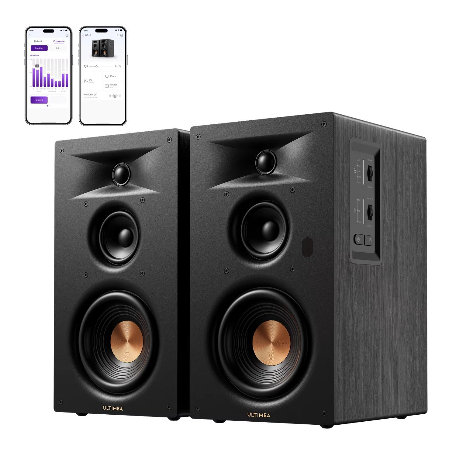 ULTIMEA 5.25'' Three-way Bookshelf Speakers, 70W RMS, App Control, Edge Horn Tech & BassMX, Home Theater Subwoofer, Auracast