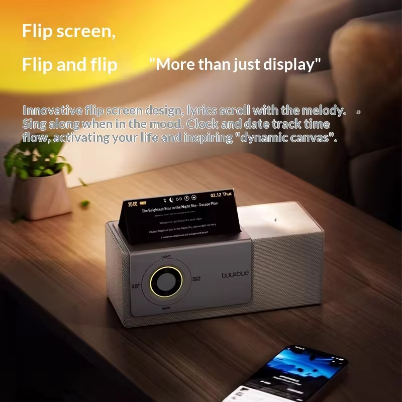 bulu&blue E300 Bluetooth Audio with Flip Screen, Large Sound Chamber 15W Wireless Fast Charging Deep Bass Gift