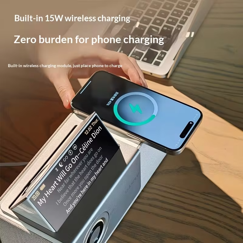 bulu&blue E300 Bluetooth Audio with Flip Screen, Large Sound Chamber 15W Wireless Fast Charging Deep Bass Gift