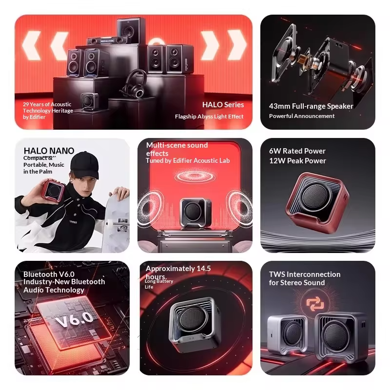 Edifier Halo Nano Speaker Bluetooth 6.0 43mm Full-Range Speaker TWS Connected Outdoor Portable Mini Subwoofer Audio Gifts