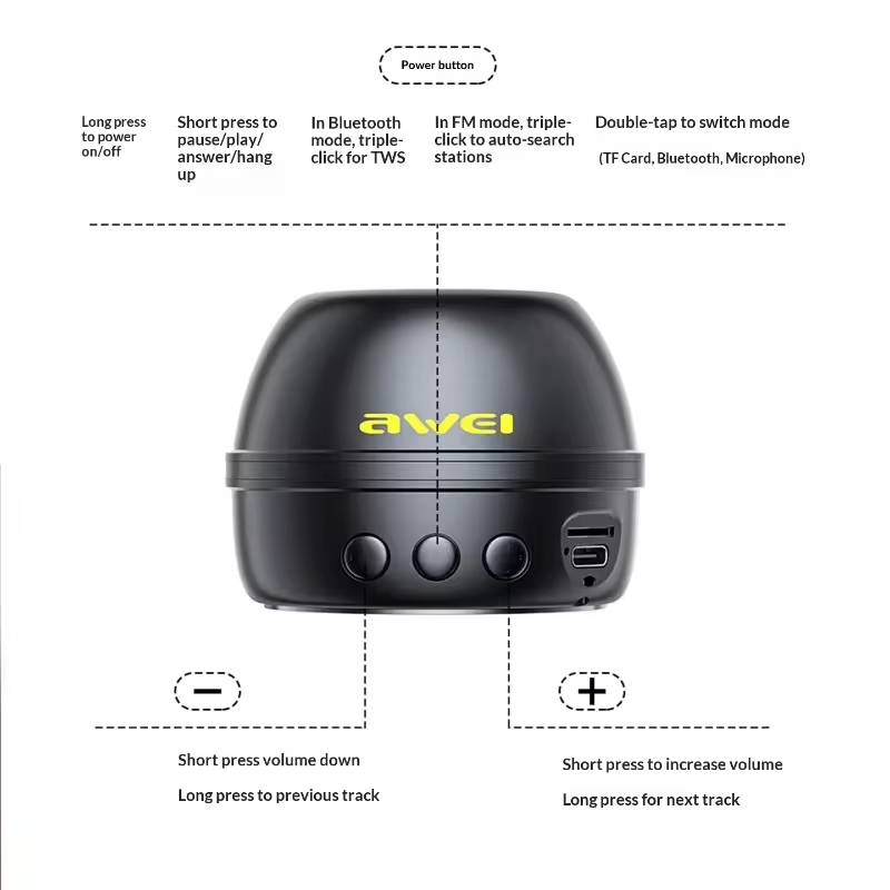 New Awei Magnetic Bluetooth Audio 40mm Bass Diaphragm 360° Surround Wireless Small Portable Mini Outdoor Subwoofer Speaker