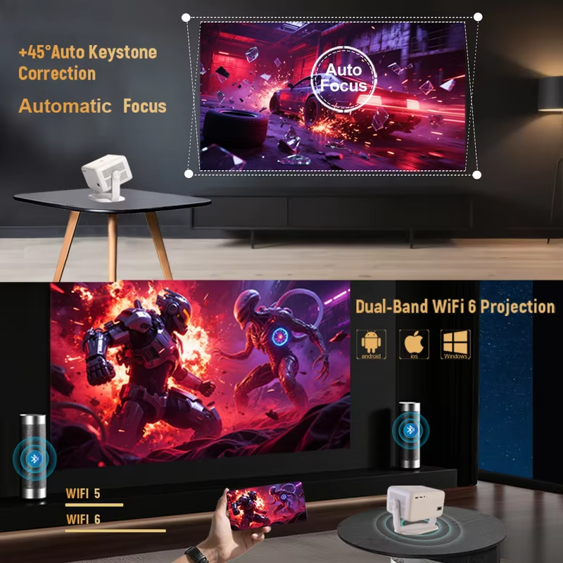 Velec TP350 NTV Projector Compatible with Netflix 650ANSI Android 13 Native 1080P With Auto Focus Smart Home Outdoor Projector