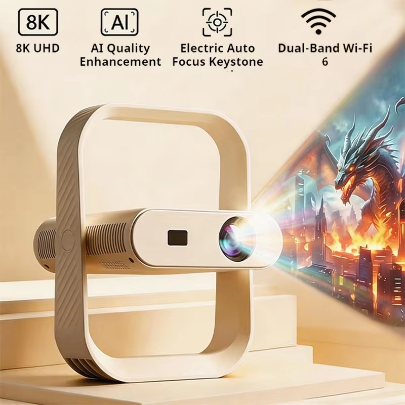 2026 HY370 Smart Projector Android Auto Focus 8K UHD BT5.4 WIFI6 70mm Ultra-Thin RGB Ambient Light HiFi Speaker for Home Cinema