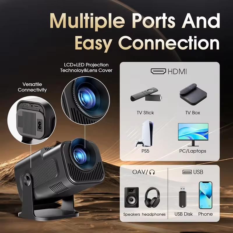 KaiAqua HY320mini Projector Android 11 390ANSI HD 4K Native 1080P Dual Wifi6 BT5.0 Cinema Level Portable Projetor HY300 Upgraded