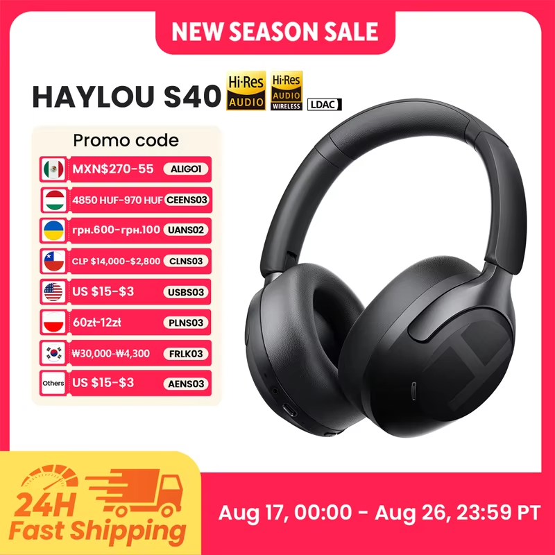 HAYLOU S40 ANC Wireless Headphone 50dB Noise Canceling Hi-Res 3D Spatial Audio Earphone with LDAC Bluetooth 6.0 Over Ear Headset