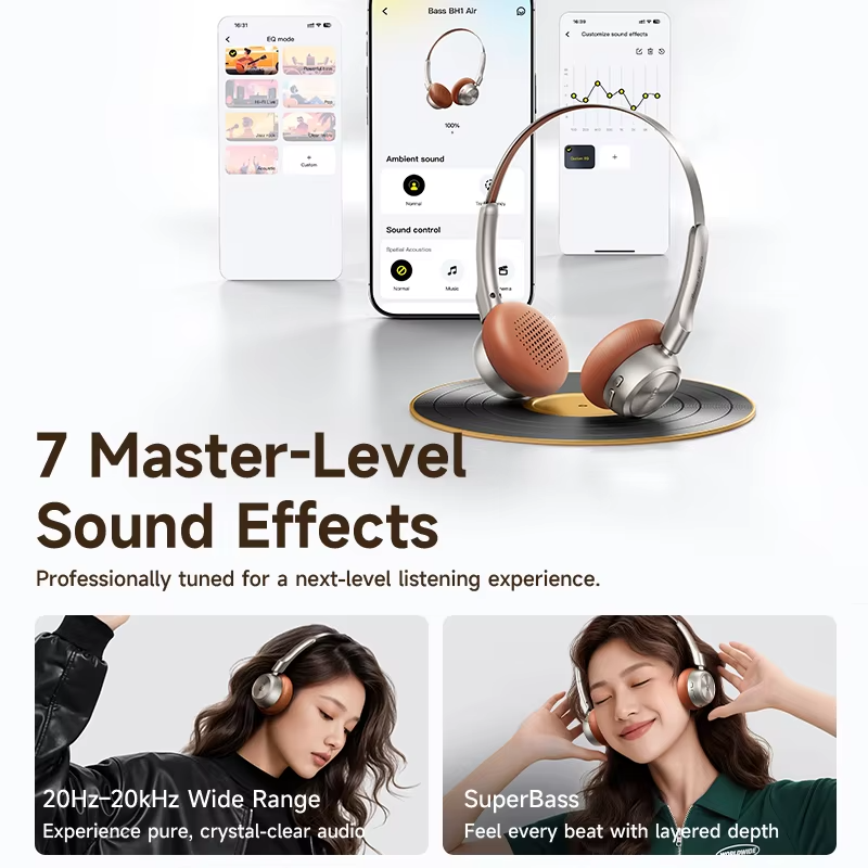 Baseus BH1 Air Wireless Headphones Bluetooth 6.0 ENC Noise Cancellation Lightweight 90g Over Ear Headset 80H Earphone