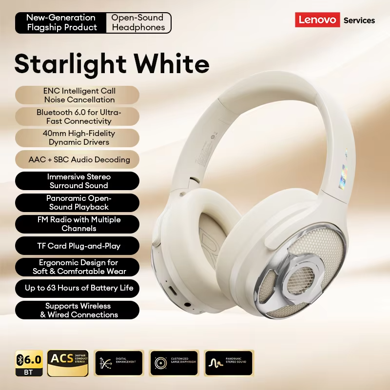 Lenovo Original Bluetooth Earphones Over-ear Foldable Computer Wireless Headphones Noise Cancellation HIFI Stereo Gaming Headset
