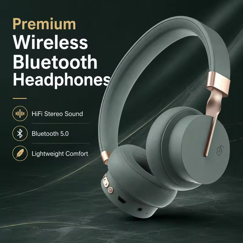Wireless Headphones Bluetooth 5.0 Earphones Over Ear HiFi Audio Headset 40mm Drivers TF Card FM AUX Mic for Music Calls Travel