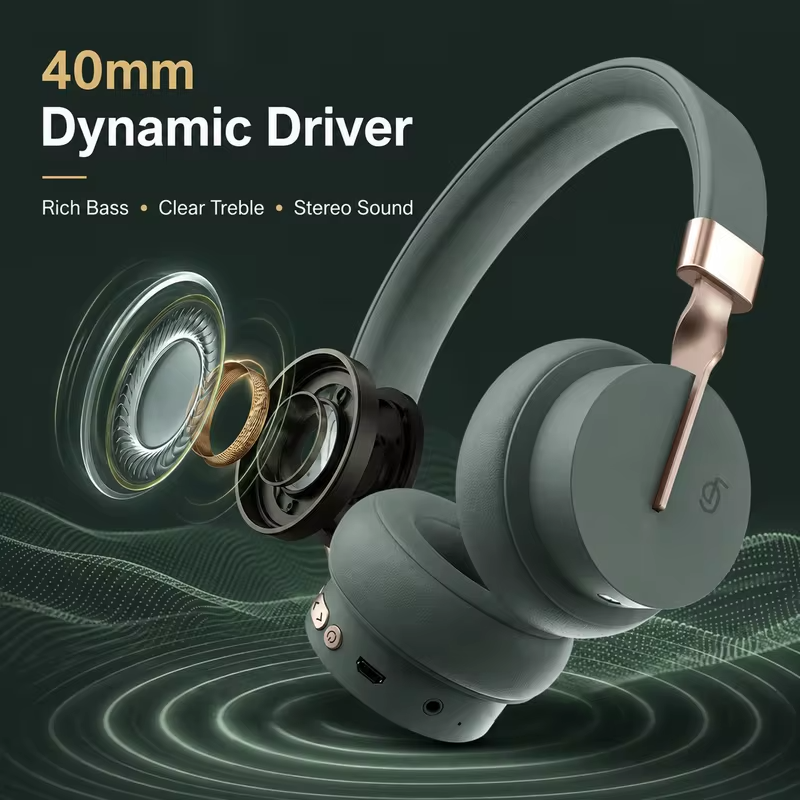 Wireless Headphones Bluetooth 5.0 Earphones Over Ear HiFi Audio Headset 40mm Drivers TF Card FM AUX Mic for Music Calls Travel
