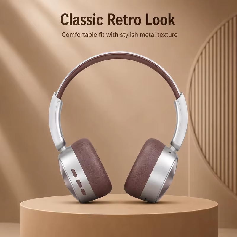 Retro Wireless Headphones Bluetooth 5.4 Over Ear Earphones 80H Playback 40mm Driver Type-C Charging Soft Cushions Built-in Mic