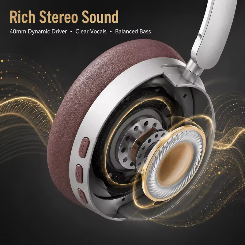 Retro Wireless Headphones Bluetooth 5.4 Over Ear Earphones 80H Playback 40mm Driver Type-C Charging Soft Cushions Built-in Mic