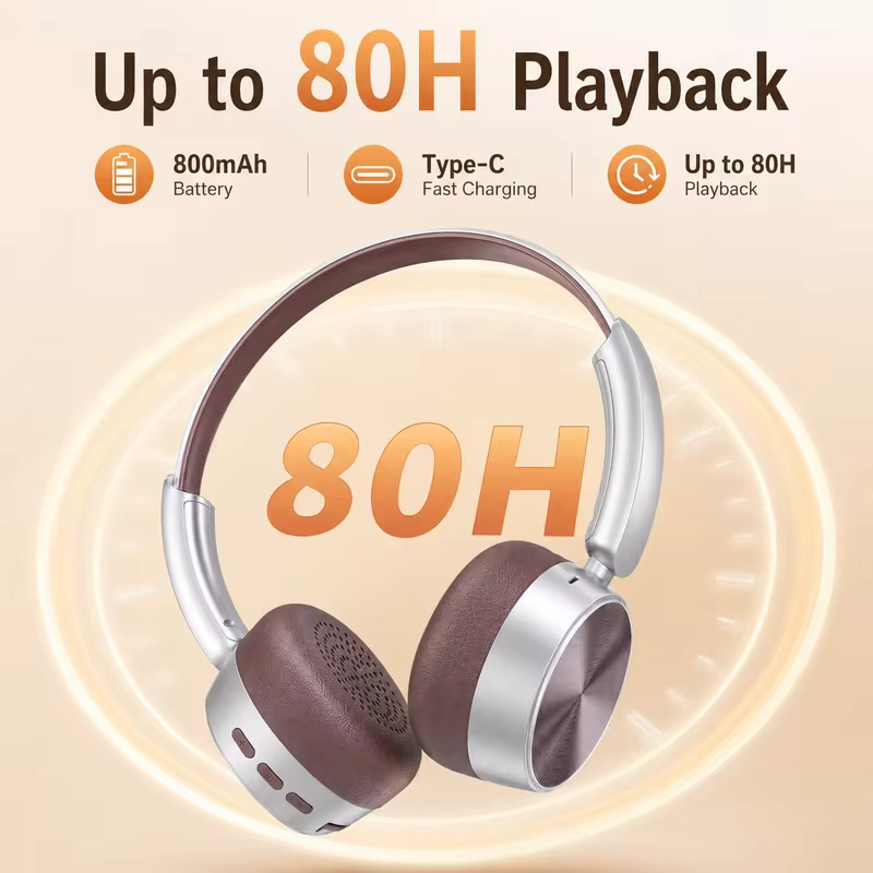Retro Wireless Headphones Bluetooth 5.4 Over Ear Earphones 80H Playback 40mm Driver Type-C Charging Soft Cushions Built-in Mic