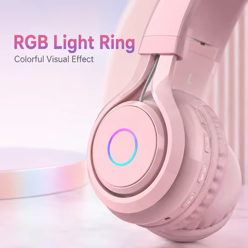 Kids Headphones Bluetooth 5.0 Wireless Earphones with 85dB Volume Limit RGB Light 3.5mm Wired Mode for School Travel and Gifts