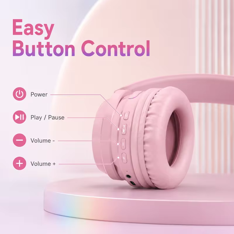 Kids Headphones Bluetooth 5.0 Wireless Earphones with 85dB Volume Limit RGB Light 3.5mm Wired Mode for School Travel and Gifts
