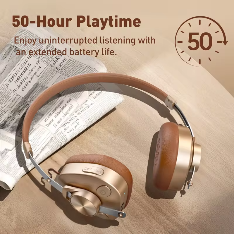 Oneodio F4 Retro Wireless Bluetooth Headphones Hi-Res Audio On Ear Bluetooth 5.4 Headset With Microphone Metal HiFi Headphones