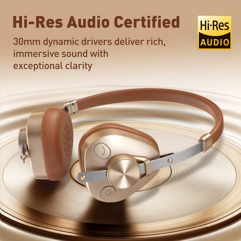 Oneodio F4 Retro Wireless Bluetooth Headphones Hi-Res Audio On Ear Bluetooth 5.4 Headset With Microphone Metal HiFi Headphones