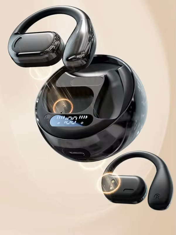 Open Ear Bluetooth 5.4 Headphones 72H Battery Life with LED Display Noise Canceling Wireless Earbuds Audífonos for Sport Running