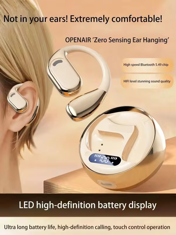 Open Ear Bluetooth 5.4 Headphones 72H Battery Life with LED Display Noise Canceling Wireless Earbuds Audífonos for Sport Running