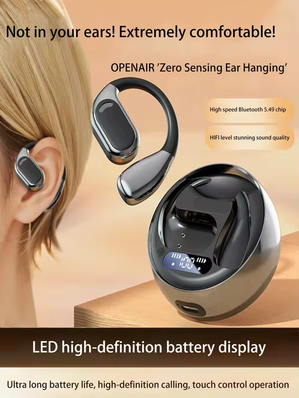 Open Ear Bluetooth 5.4 Headphones 72H Battery Life with LED Display Noise Canceling Wireless Earbuds Audífonos for Sport Running