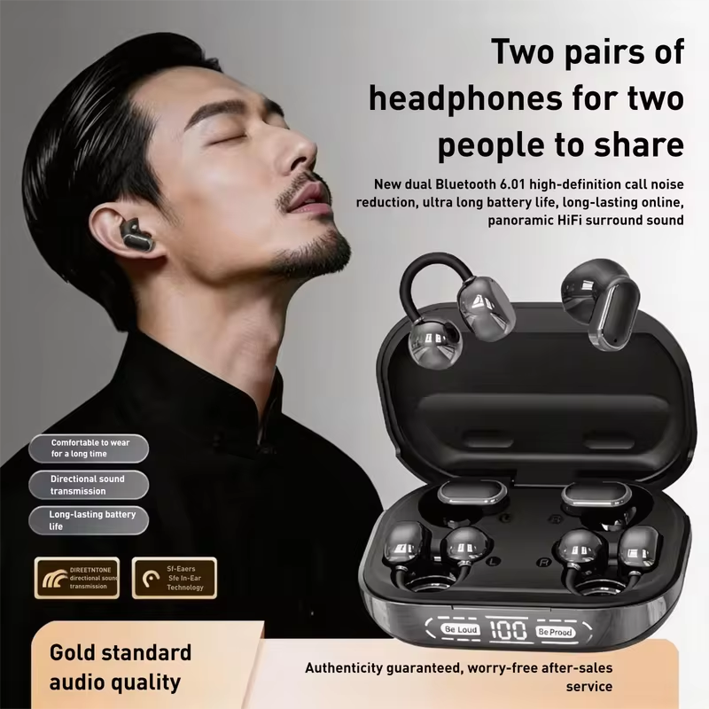 2026 New Bluetooth 6.0 Ear-Clip Headphones 4 Earbuds In-Ear & Open Ear Design 2.6g Ultra-Light Audífonos with AI Noise Reduction