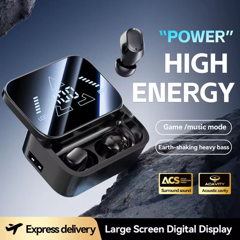 Bluetooth 6.0 In-Ear Headphones with Large Screen Display, Dual Mode Audífonos, Zero Latency Earphones for Gaming & Music
