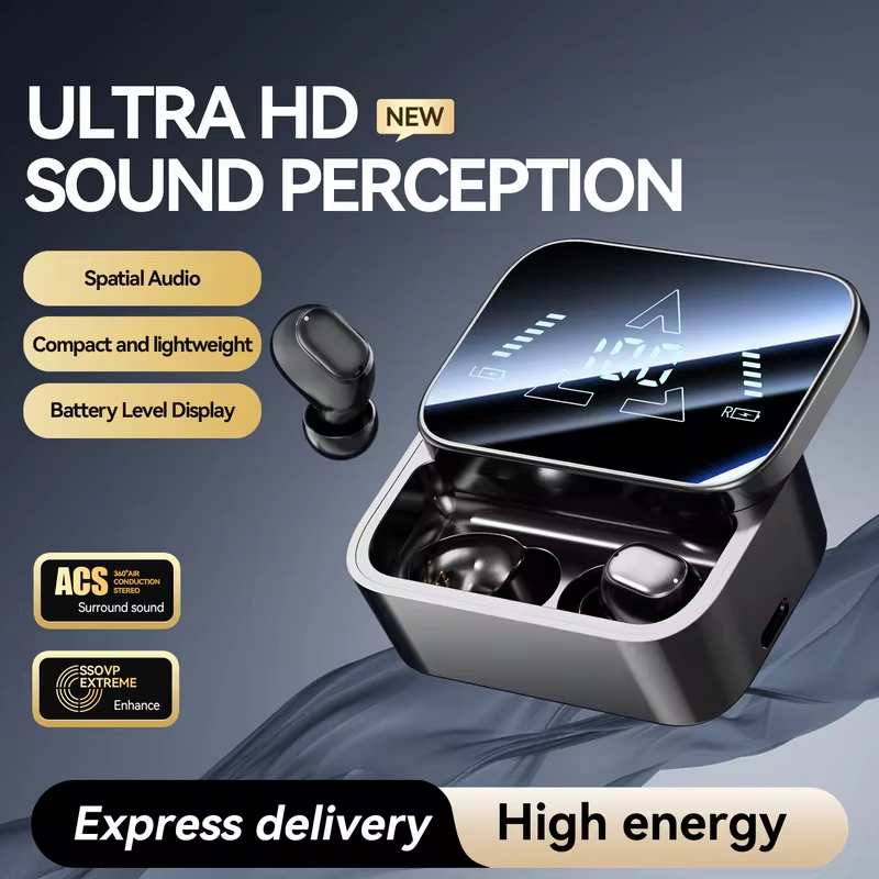 Bluetooth 6.0 In-Ear Headphones with Large Screen Display, Dual Mode Audífonos, Zero Latency Earphones for Gaming & Music