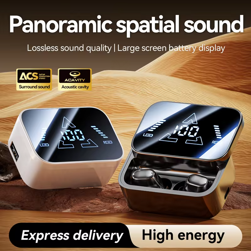 Bluetooth 6.0 In-Ear Headphones with Large Screen Display, Dual Mode Audífonos, Zero Latency Earphones for Gaming & Music