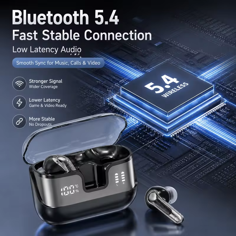 In-Ear Bluetooth Headphones Wireless Earphones with AI Noise Reduction, LED Display, 360° Stereo Sound and Touch Control
