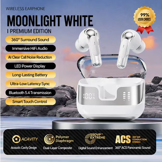 In-Ear Bluetooth Headphones Wireless Earphones with AI Noise Reduction, LED Display, 360° Stereo Sound and Touch Control