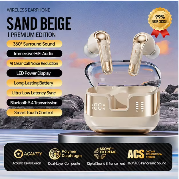 In-Ear Bluetooth Headphones Wireless Earphones with AI Noise Reduction, LED Display, 360° Stereo Sound and Touch Control