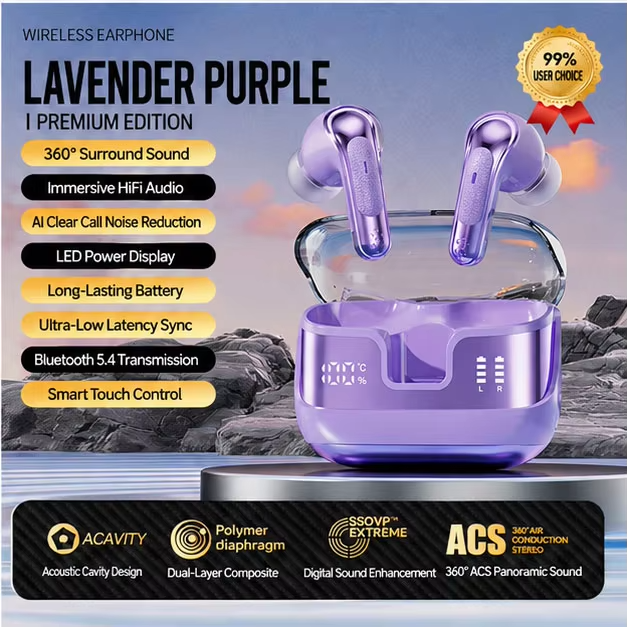 In-Ear Bluetooth Headphones Wireless Earphones with AI Noise Reduction, LED Display, 360° Stereo Sound and Touch Control