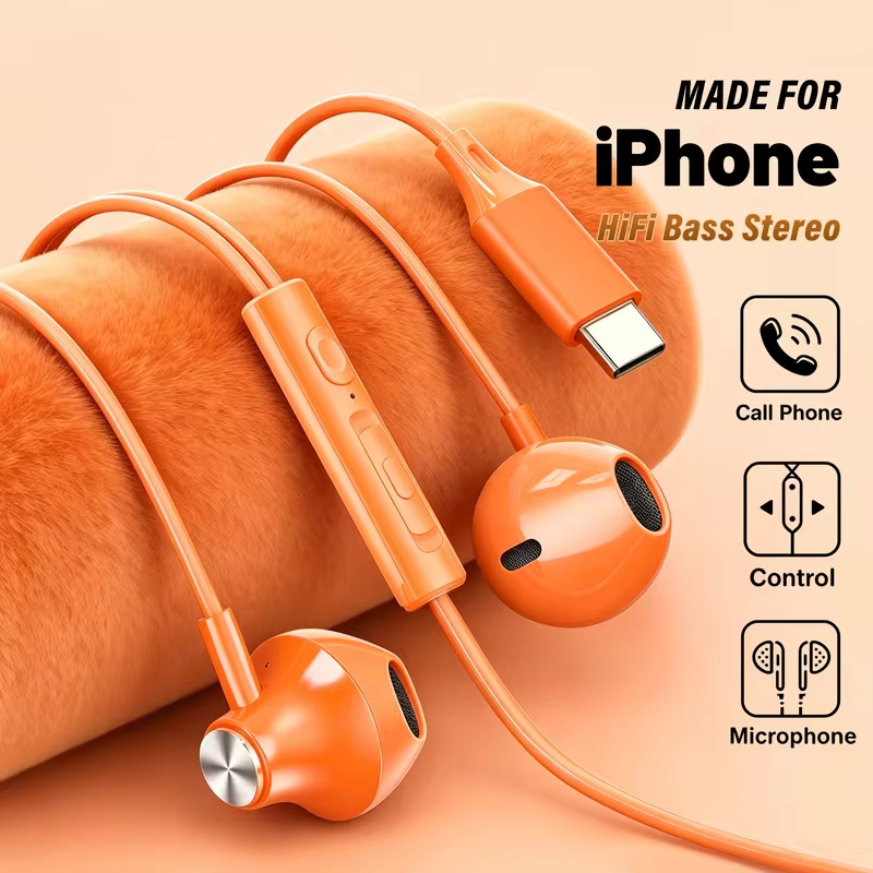 USB Type C Wired Headphones HiFi Bass Stereo With Mic Earphones in Ear 3.5mm Jack Earbuds For iPhone 17 16 15 Samsung S25 Xiaomi