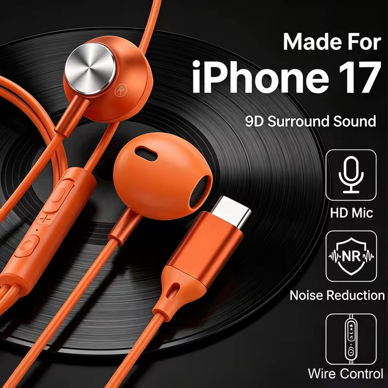 USB Type C Wired Headphones HiFi Bass Stereo With Mic Earphones in Ear 3.5mm Jack Earbuds For iPhone 17 16 15 Samsung S25 Xiaomi