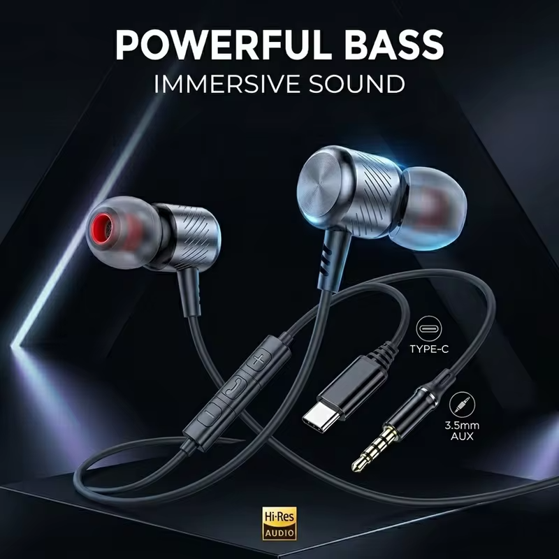 Deep Bass Metal Headphones Wired DAC Type C 3.5mm Earphones With Mic Earbuds Sport Music Headset For Mobile Phones Laptops PC