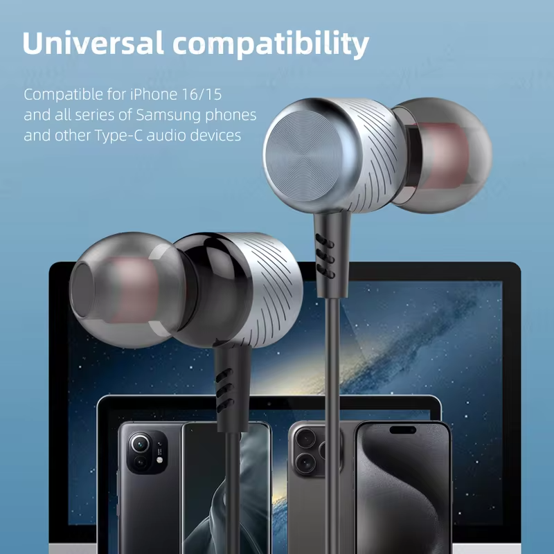 Deep Bass Metal Headphones Wired DAC Type C 3.5mm Earphones With Mic Earbuds Sport Music Headset For Mobile Phones Laptops PC