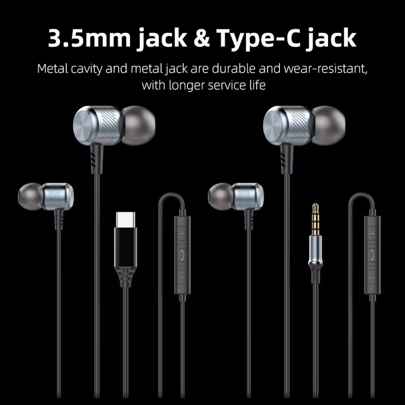 Deep Bass Metal Headphones Wired DAC Type C 3.5mm Earphones With Mic Earbuds Sport Music Headset For Mobile Phones Laptops PC